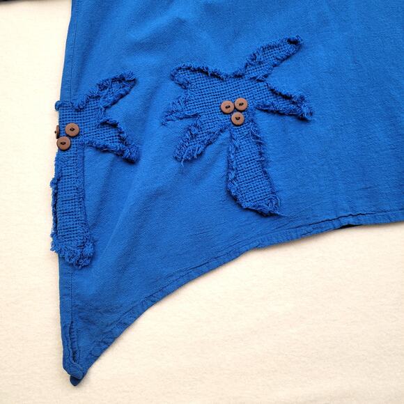 Cottonseed Wear Top Women's XL/1X Blue 100% Cotton Lagenlook Tropical Shark Bite - Picture 6 of 9